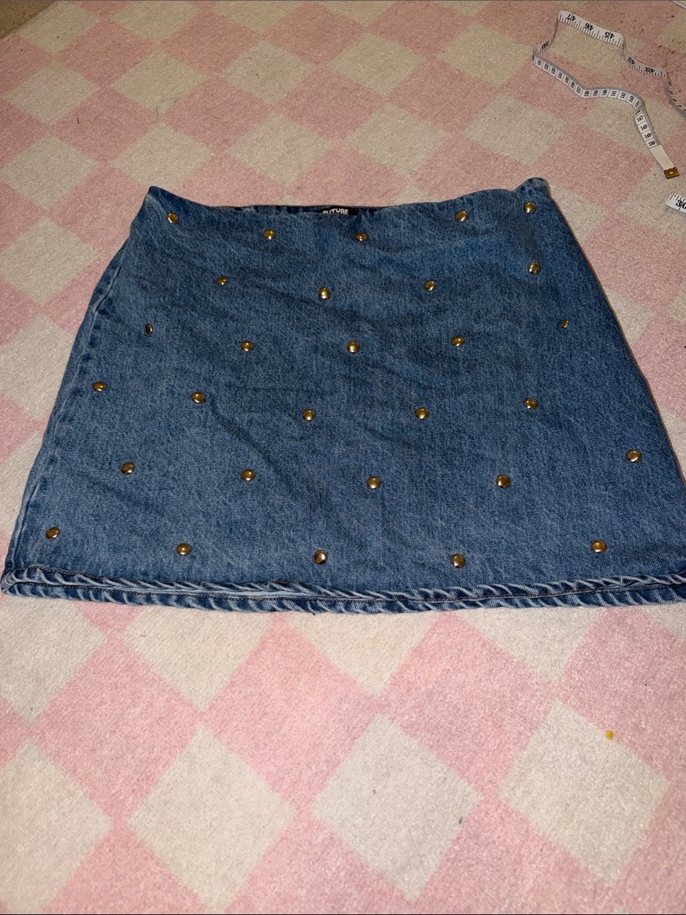 Embellished Blue Denim Mini Skirt